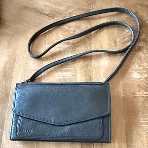 Fossil Dark Gray Leather Crossbody Bag